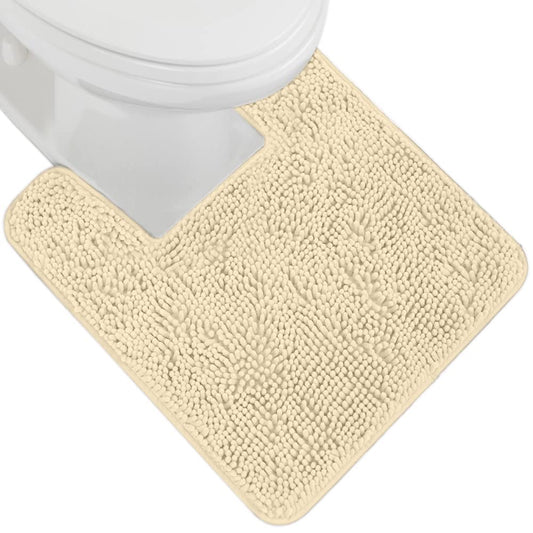 Gorilla Grip Plush Absorbent Shaggy Chenille Bath Rug Mat for Toilet Base with Rubber Backing, Machine Washable, Microfiber Bathroom Contour Mats for Toilets, Bath Room Decor, Square, 22.5x19.5, Sand