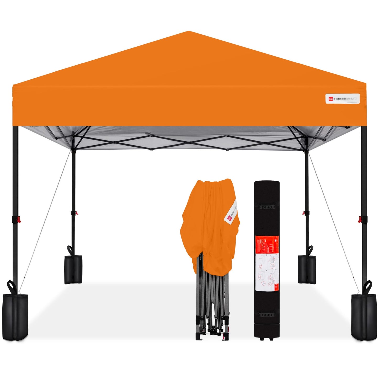 Best Choice Products 8x8ft 1-Person Setup Pop Up Canopy Tent Instant Portable Shelter w/ 1-Button Push, Case, 4 Weight Bags - Orange