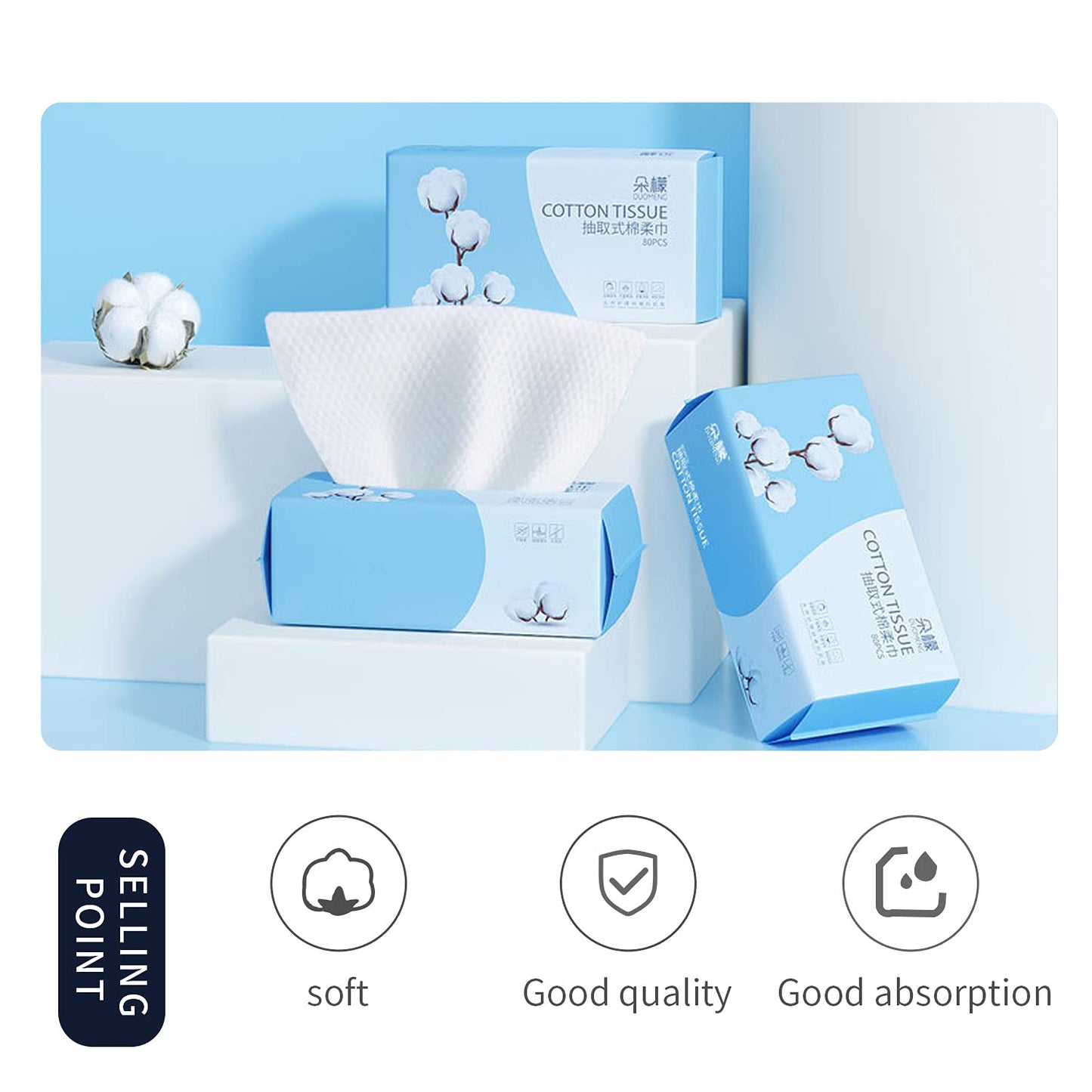 Cotton Facial Dry Wipes 100 Count, Deeply Cleansing Disposable Face Towel Wash Cloth, Multi-Purpose for Skin Care, Make-up Wipes, Face Wipes and Facial Cleansing (2 Pack)