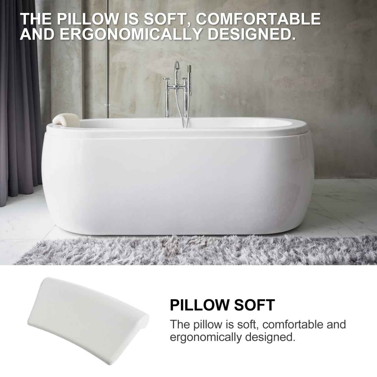 POPETPOP Bath Pillow for Tub - PU Wave Bath Pillow, White Bath Tub Pillows for Head and Neck, Waterproof Tub Pillow for Bathtub, Bath Accessories for Women Men Home, Hotel, Salon, Spa (11.59'' X 5.70'