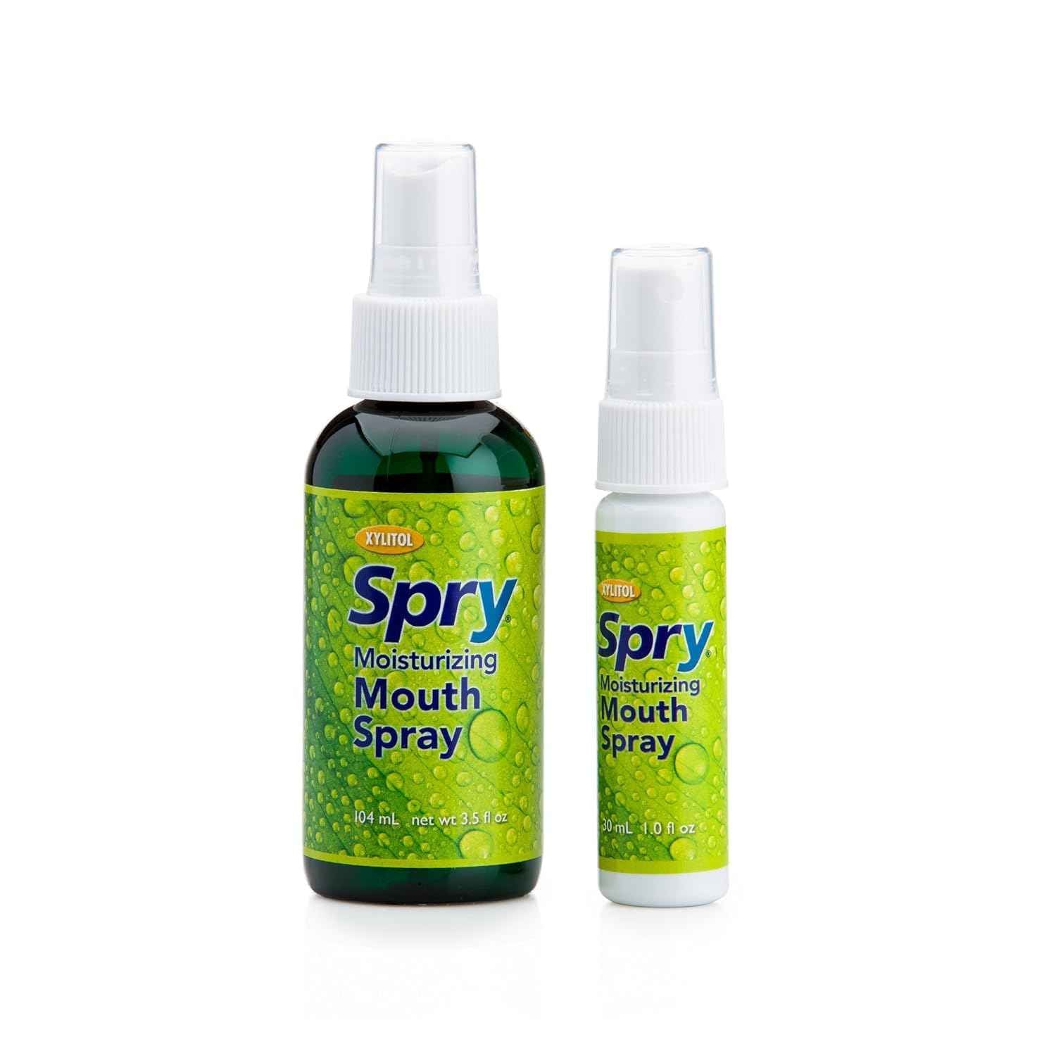Spry Natural Xylitol Moisturizing Dry Mouth Spray, Stop Bad Breath, Increase Saliva Production, Non-GMO, Gluten-Free On The Go Oral Care with Spearmint Flavor, 4.5 fl.oz (Pack of 2)