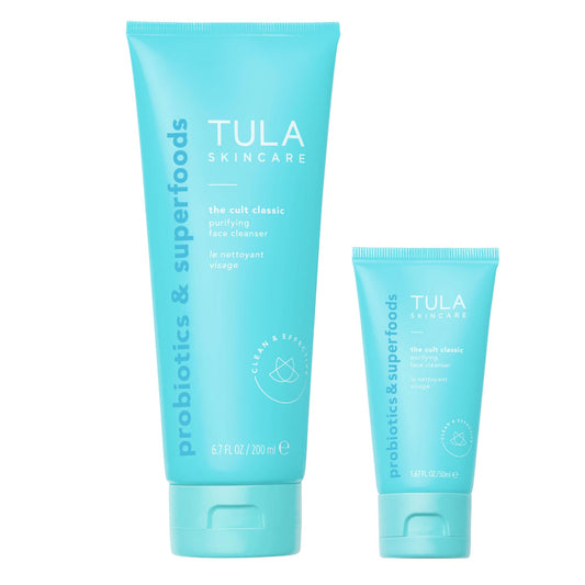 TULA Skin Care Cult Classic Cleanser Supersize, 6.7 Oz + Cult Classic Cleanser Travel Size, 1.7 Oz | 2 Piece Set