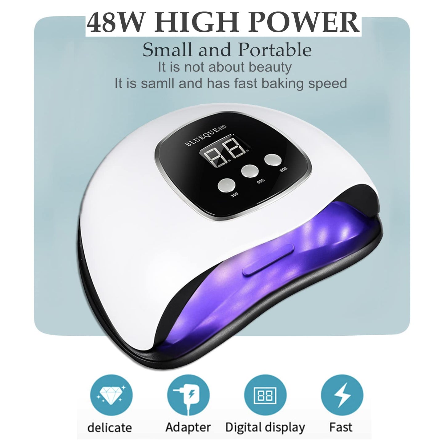 BIGBEAR UV Light for Nails, 48W LED Nail Light for Gel Polish, Fast Nail Dryer with Automatic Sensor, 3 Timer Setting, Small & Portable, UV LED Nail Lamp for Fingernail and Toenail