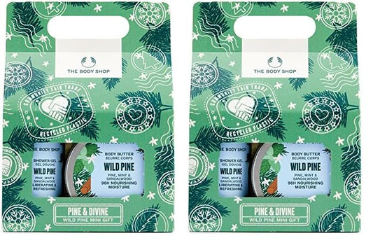 The Body Shop Pine & Divine Wild Pine Mini Gift Set – Invigorating Pine Scented Holiday Skincare Kit – Vegan – 3 Items (Pack of 2)