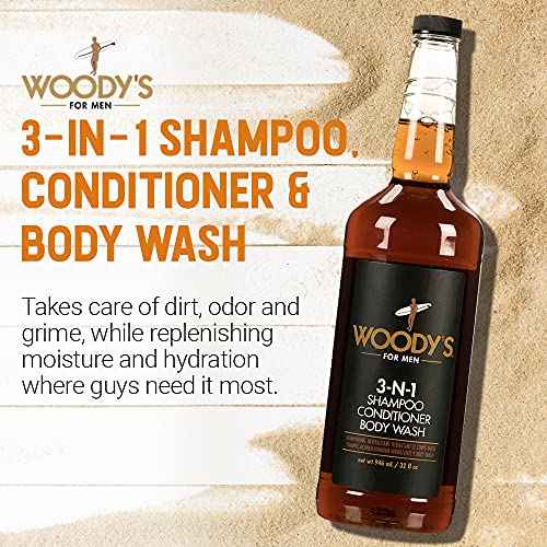 Woody's Mens Body Wash 3 in 1 ? Shampoo, Conditioner, & Body Wash, All-in-One Cleanser, Refreshing & Hydrating with Natural Extracts - 32 fl oz