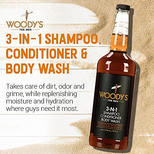 Woody's 3-in-1 Body Wash for Men - Shampoo & Conditioner, 32 fl oz