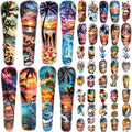 48 Sheets Holiday Ocean Temporary Tattoo for Men Women, 8 Full Arm Flower Skull Sunset Fake Tattoos, 10 Half Arm Beach Turtle Fake Tattoos, 30 Tiny Body Stickers Adult Kid Realistic
