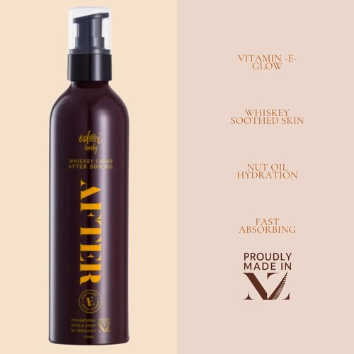 ed&i AFTER Whiskey Cacao Body Oil with Vitamin E, Hydrating and Nourishing for Dry Skin, Moisturizing After Shower Body Oil for Women, Non-Greasy Glow, 5.07 oz