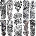11 Sheets NEZAR Maori Temporary Tattoo Sleeve For Men Adults Tiki Turtle Manta Waterproof Fake Tattoo Sleeves For Women Black Dragon Totem Tribal Military Long Full Sleeve Tattoos Temporary Stickers