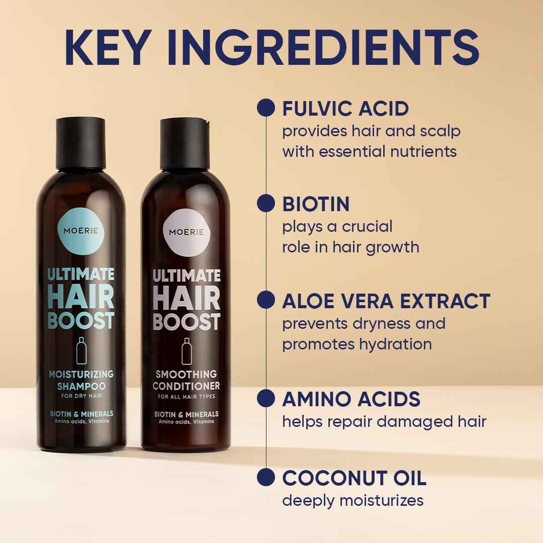 Moerie Ultimate Hair Growth Shampoo & Conditioner Set – Longer, Thicker, Fuller Hair – Vegan, Volumizing, Paraben & Silicone Free – Moisturizing for All Hair Types – 2 x 8.45 fl oz (250ml)