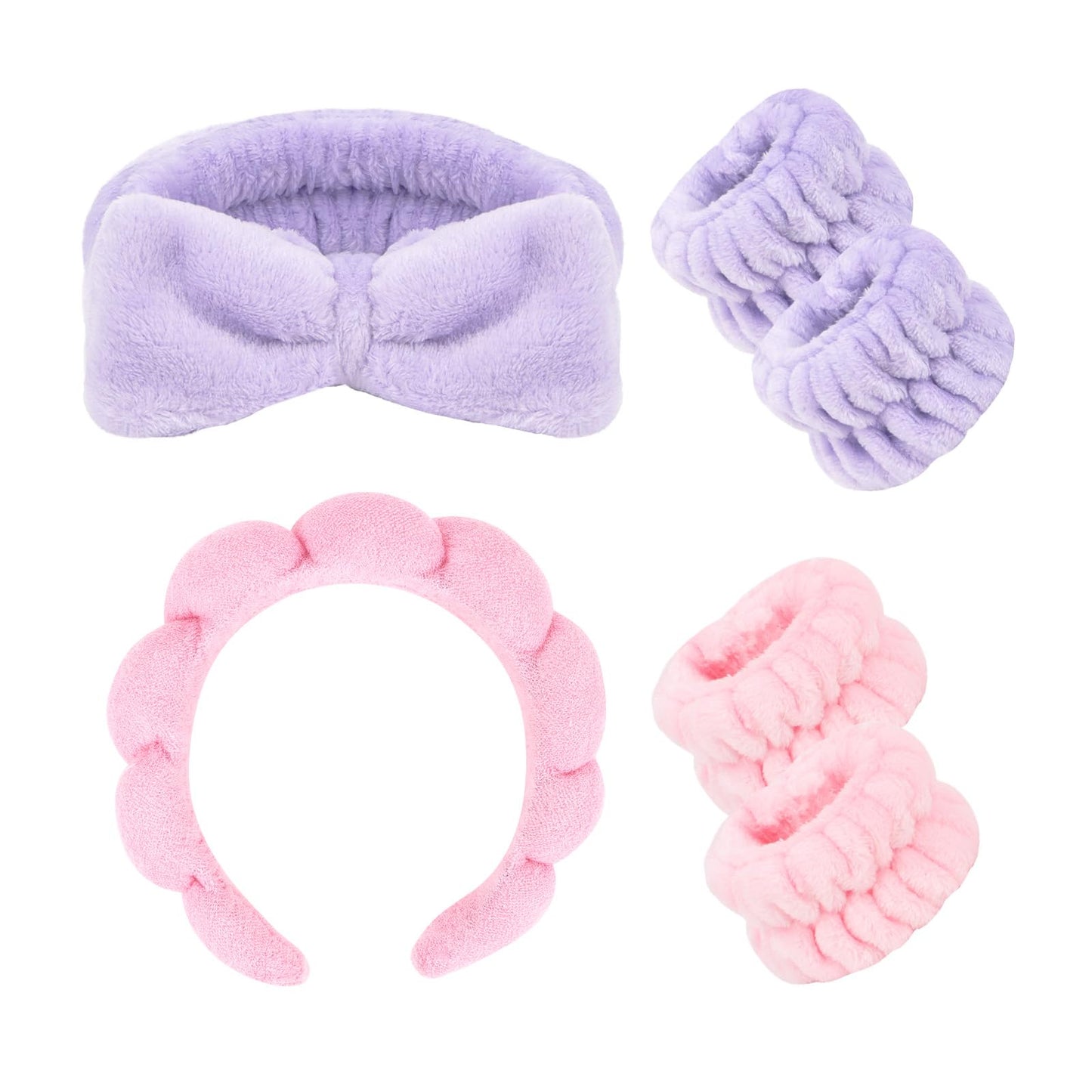 ACO-UINT Spa Headbands and Wrist Bands Set - Skincare Sponge Terry Cloth Headbands, Makeup Wristbands, and Puffy Hair Band for Face Washing and Skincare