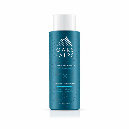 Oars + Alps Men's Moisturizing Body and Face Wash, Skin Care Infused with Vitamin E and Antioxidants, Sulfate Free, Fresh Ocean Splash, 1 Pack