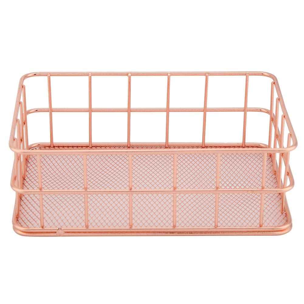Fdit Makeup Storage Basket Organizer Rose Gold Iron Cosmetic Storage Holder Desktop Decor Household Woman Girl Lady(C)