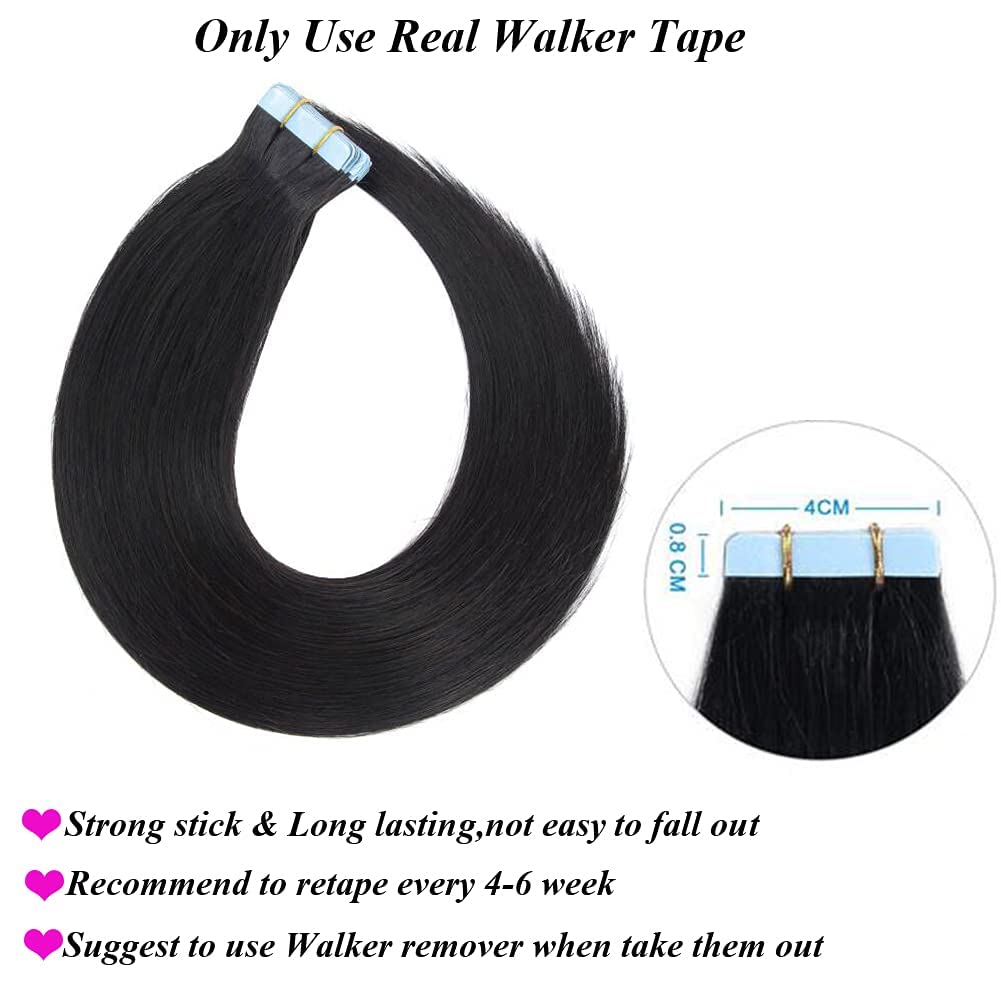 Amella Hair Tape in Hair Extensions Off Black Color Tape in Human Hair Extensions 12 inch Silky Straight Seamless Skin Weft Real Human Hair 40-45g/20pcs