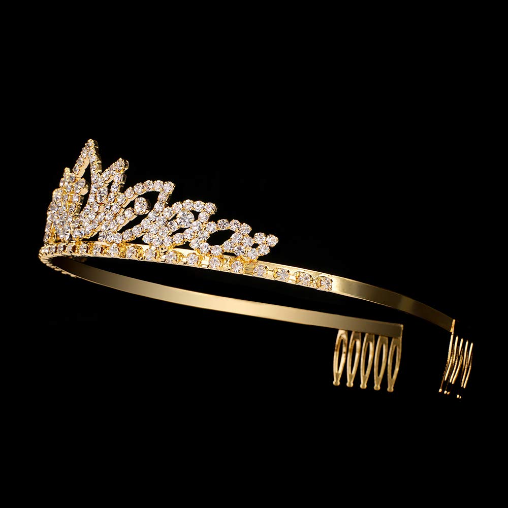 Princess Crystal Tiara Crown with Comb Women Girls Cosplay Party Queen Bridal Wedding Hair Jewelry Headband 5.5'' Gold