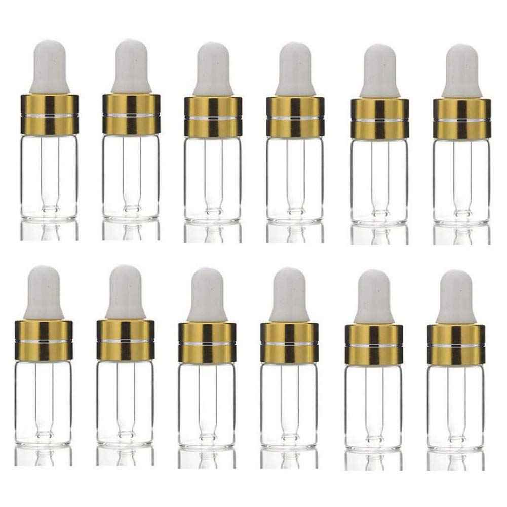 24PCS 3ML/0.1oz Empty Refillable Mini Clear Glass Essential/Massage Oil Dropper Bottles Cosmetic Makeup Perfume Sample Travel Packing Vial Jars Pot With Glass Eye Dropper And White Rubber Head