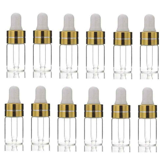 24PCS 3ML/0.1oz Empty Refillable Mini Clear Glass Essential/Massage Oil Dropper Bottles Cosmetic Makeup Perfume Sample Travel Packing Vial Jars Pot With Glass Eye Dropper And White Rubber Head