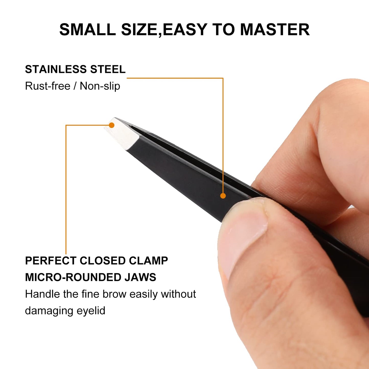 SetSail 4-Piece Tweezers Set, Eyebrow Tweezers Black Stainless Steel Slant, Slanted Pointed, Round Pointed & Flat Tip Tweezers for Precision Grooming for Women & Men