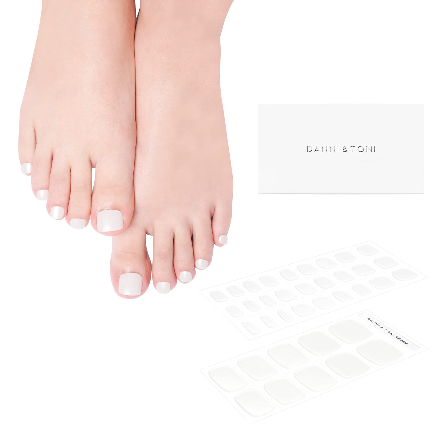 DANNI & TONI Semi Cured Gel Toenail Strips Pearl White (Pearlescent Serenity) Gel Toe Nail Stickers Toenail Polish Strips 37 Stickers