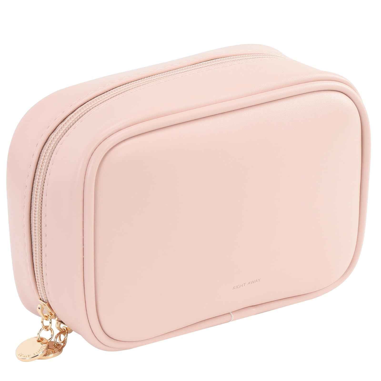RIGHT AWAY Small Makeup Bag for Purse,Travel Cosmetic Bag Organizer for Women,Cute Make Up Pouch Waterproof Toiletry Bag with Zipper,Portable Makeup Case Skincare Bag for Travel Accessories(Pink)
