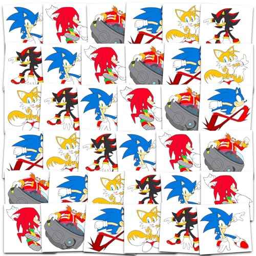 Sonic the Hedgehog Tattoos Party Favors Bundle ~ 72 Perforated Individual 2" x 2" Sonic Temporary Tattoos for Kids Boys Girls (Sonic Party Supplies)