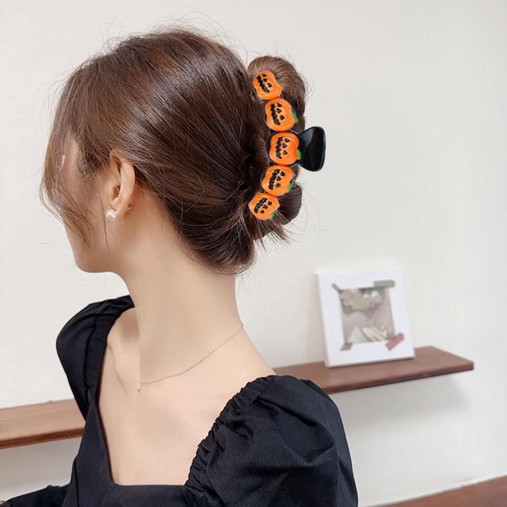 1Pcs Halloween Hair Clips 5D Stereoscopic Pumpkin Design Hair Claw Clips for Thick or Long Hair Large Size Halloween Hair Accessories for Women Strong Hold Clamp Jaw Clips for Cosplay Hair Supplies