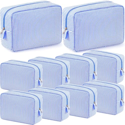 Sanwuta 10 Pcs Seersucker Makeup Bags - Travel Toiletry Organizer