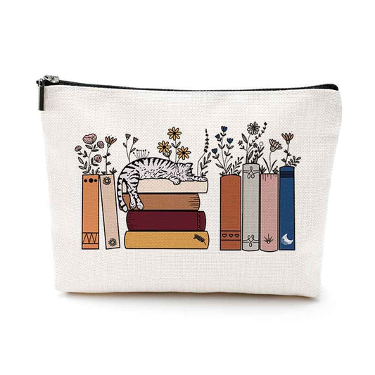 Cute Cat Gifts for Cat Lovers, Makeup Bag Book Lovers Gifts, Bookish Cosmetic Bag Book Club Reading Present for Women Girls Friend Reader Mom Nurse Grandma Birthday Mothers Day Graduation Christmas