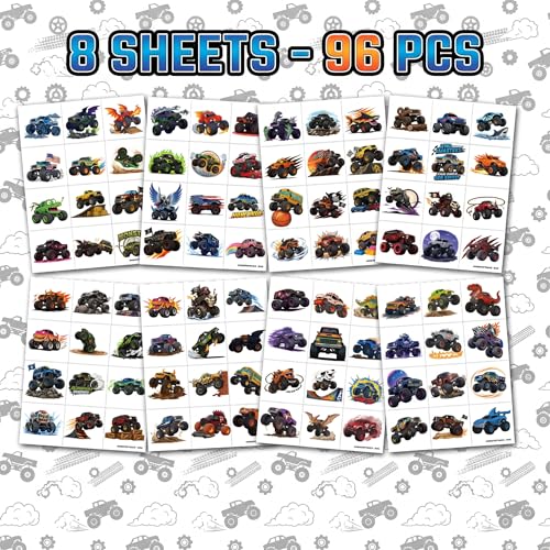 96 PCS Monster Truck Temporary Tattoos for Kids
