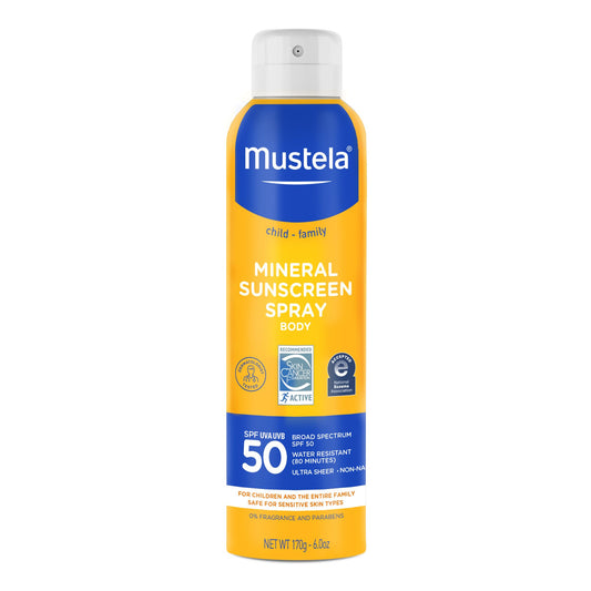 Mustela Baby Mineral Sunscreen Spray SPF 50 Broad Spectrum - Body Sun Spray for Sensitive Skin - Water Resistant & Fragrance Free - 6 fl.oz.