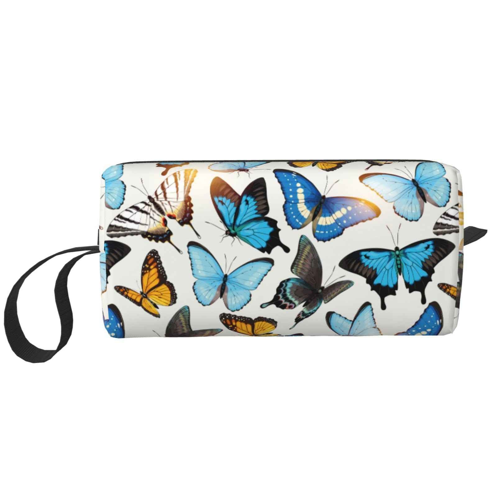 JKJOJIA Stylish Butterfly Makeup Bag Organizer Small Cosmetic Bags Portable Travel Toiletry Bag With Handle Simple Accessories Storage Zipper Pouch For Women Girl