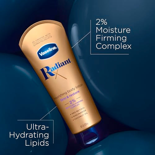 Vaseline Radiant X Firm & Restore with Pro-Retinol,Niacinamide & Coconut Oil,Nourishing Body Lotion 8 oz,(Pack of 2)