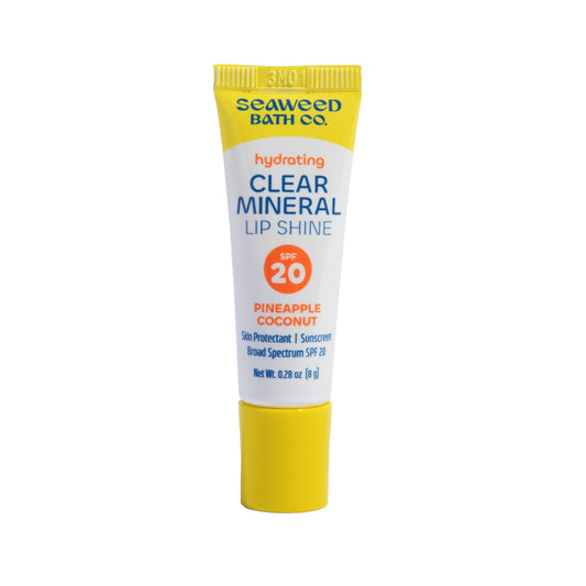 Seaweed Bath Co. Hydrating Clear Mineral Lip Shine SPF 20 Sunscreen Zinc Oxide Lip Balm, 0.28 Oz, Moisturizing Care for Dry, Chapped Lips