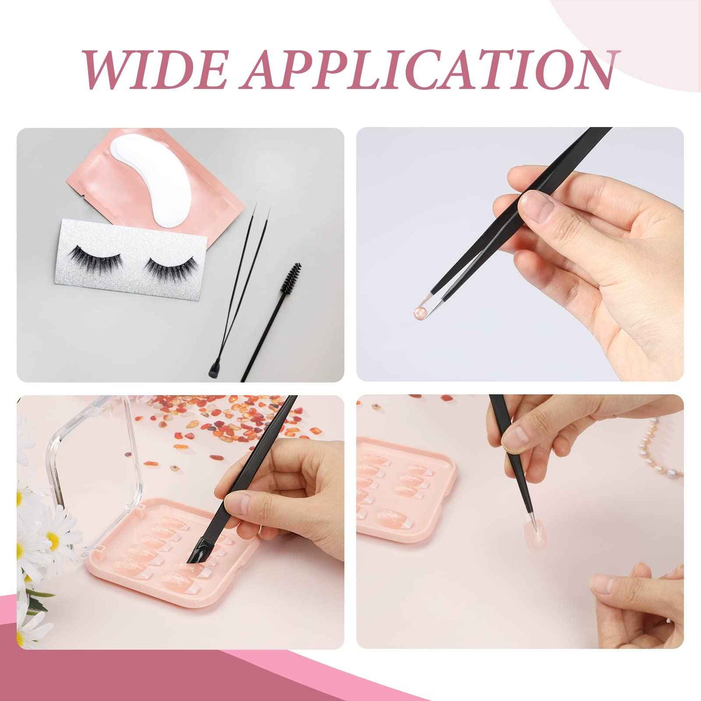 NUOMI 2 Pcs/Set Straight Nail Tweezers Probe Tips Metal Tweezers with Silicone Pressing Head for Nail Art, Picking Gems Rhinestones Acrylic Gel Stickers Eyelash Extensions