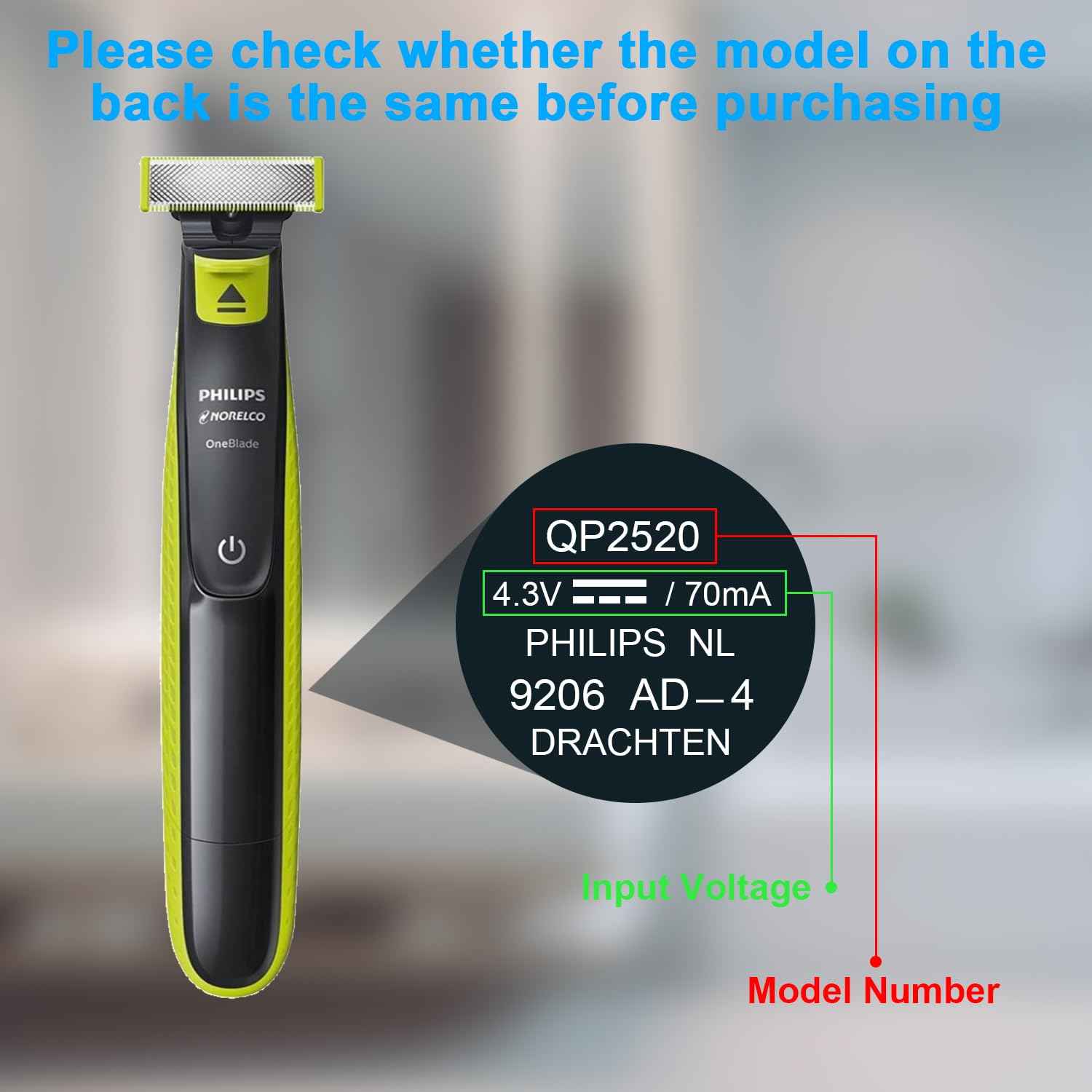 LIANSUM 4.3V Charger Compatible with Philips Norelco One Blade Trimmer QP2520 OneBlade QP2522 QP2515 MG3740 MG3720 QG3330 Hybrid Electric Shaver Power Adapter A00390 Power Cord (Fits QP2520 Only)