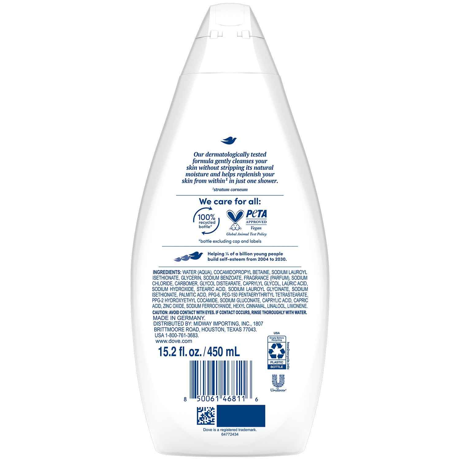 Dove Body Wash, Hydrate 6-Pack – Moisturizing Cleanser for Smooth, Soft Skin, 15.22 Oz Ea