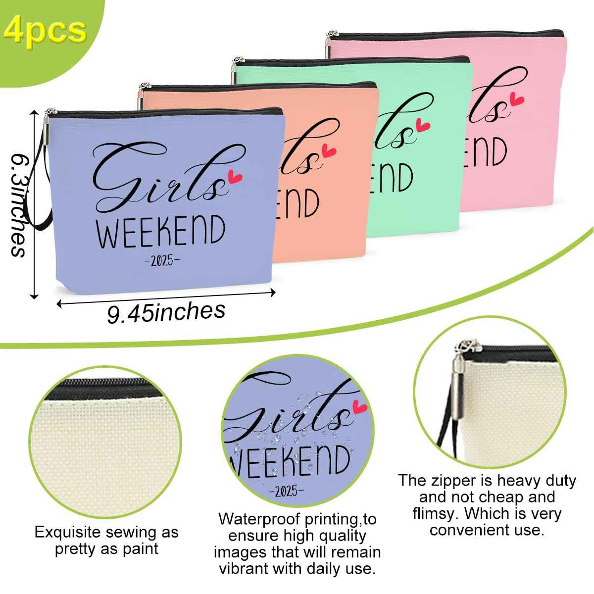 Hanamiya Na 4Pcs Weekend Makeup Bag Trip Gifts Favors Bag Girls Weekend Gifts Friendship Gifts for Women Girls BFF Bride Cosmetic Bag Zipper Pouch Wedding birthday Bachelorette Party