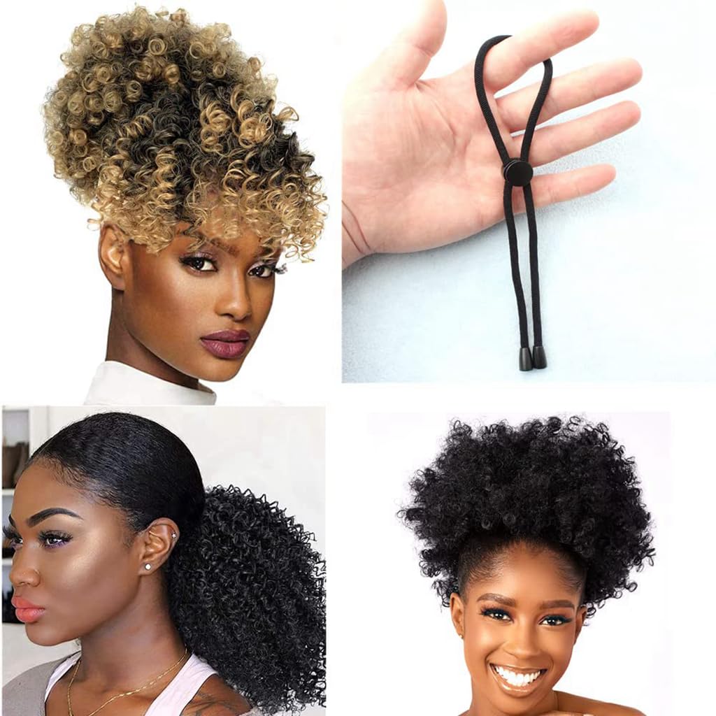 6PCS NEW Snap Natural Curly Long Hair Ties - Adjustable Connectable Rope for Afro Puff Ponytails