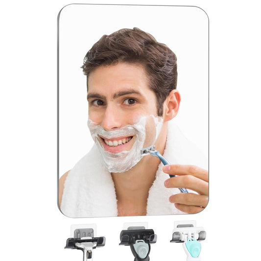 EUAIAJ Shower Mirror Fogless for Shaving, Large(10.2x7.8in), Easy Install & Unbreakable & Super Thick, Shower Shaving Mirror Fogless for Men, (with 3 Razor Hooks)