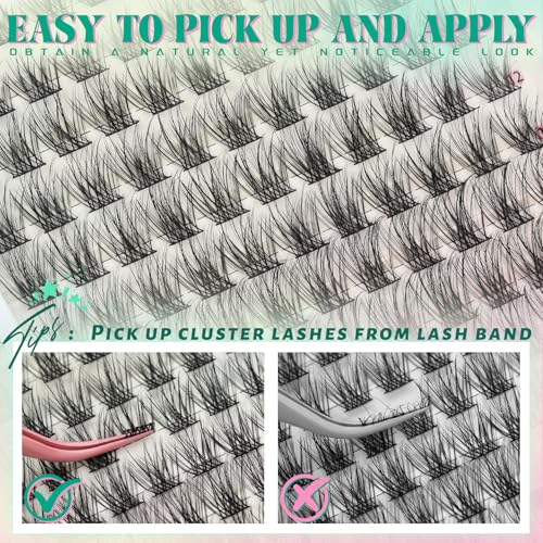 Natural Lash Clusters Wispy Eyelash Clusters 8-14mm Ultra-soft Cluster Eyelash Extensions 132pcs Lightweight Individual Lashes with Thin Band Lashes Natural Look for Beginners (Dandelion)
