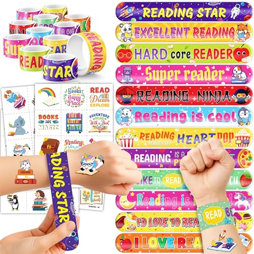 72-Piece Reading Party Favors Set - Slap Bracelets & Tattoos