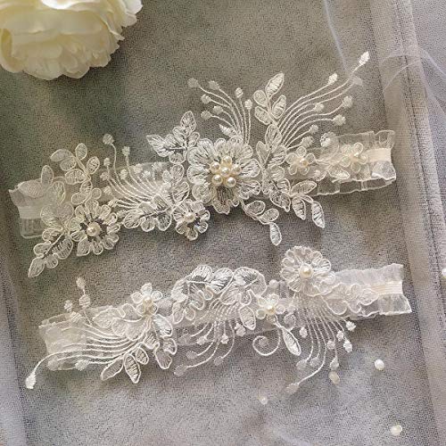 Wedding Lace Garter Set for Bride - 2 Pack Elastic Floral