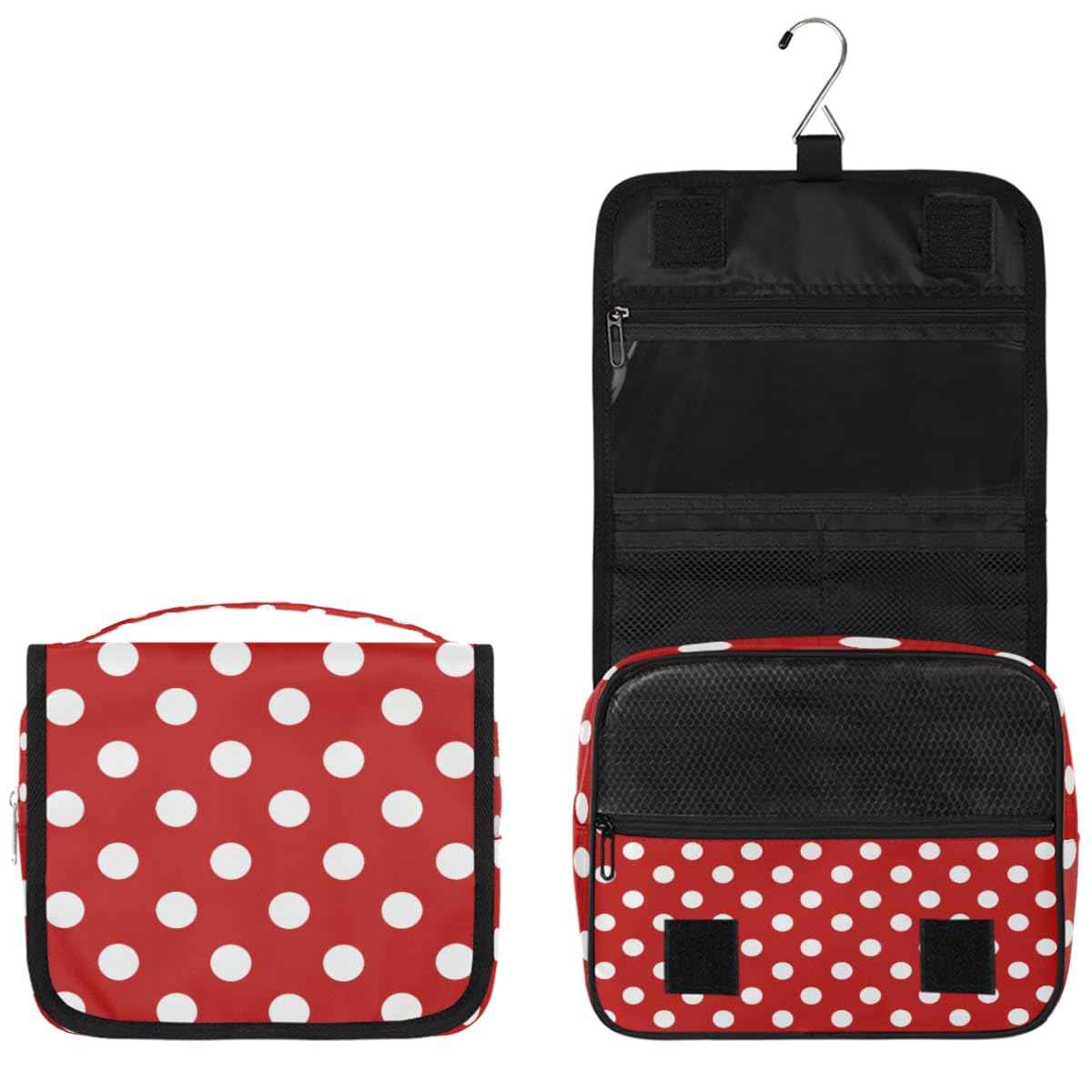 Bardic Hanging Travel Toiletry Bag for Women, Polka Dot Print Travel Makeup Bag Red White Polka Dot Portable Cosmetic Bag Travel Organizer for Toiletries Accessories