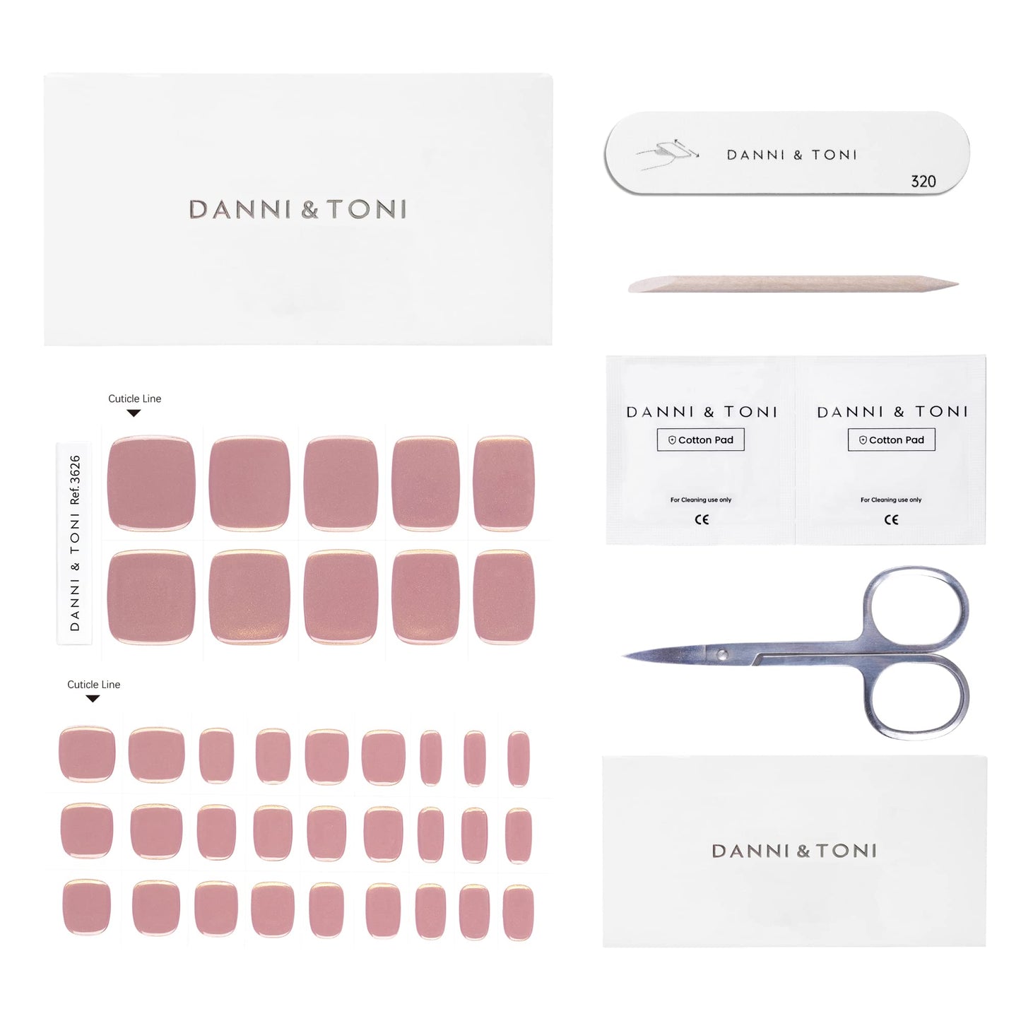 DANNI & TONI Semi Cured Gel Toenail Strips (Rose Gold Glow) Mirror Gel Toenail Stickers Toenail Polish Strips 37 Stickers