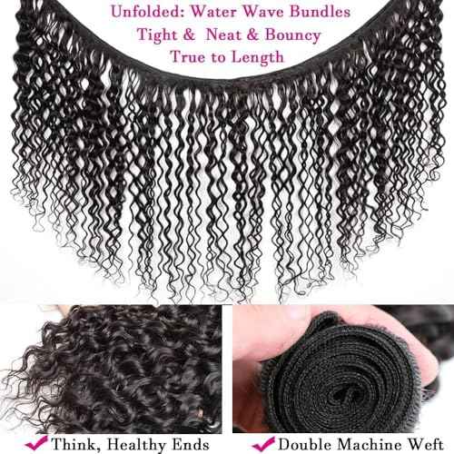 Water Wave Human Hair Bundles Wet and Wavy Bundles 100% Unprocessed Brazilian Human Hair for Black Women Double Weft 16 16 16in