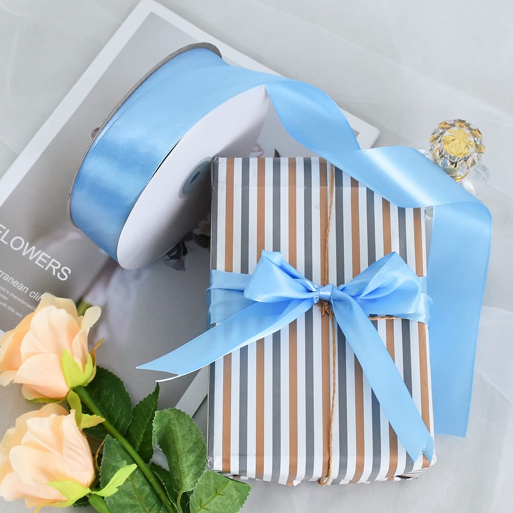 TONIFUL 1-1/2 Inch (40mm) x 100 Yards Sky Blue Wide Satin Ribbon Solid Fabric Ribbon for Gift Wrapping Chair Sash Valentine's Day Wedding Birthday Party Decoration Hair Floral Craft Sewing