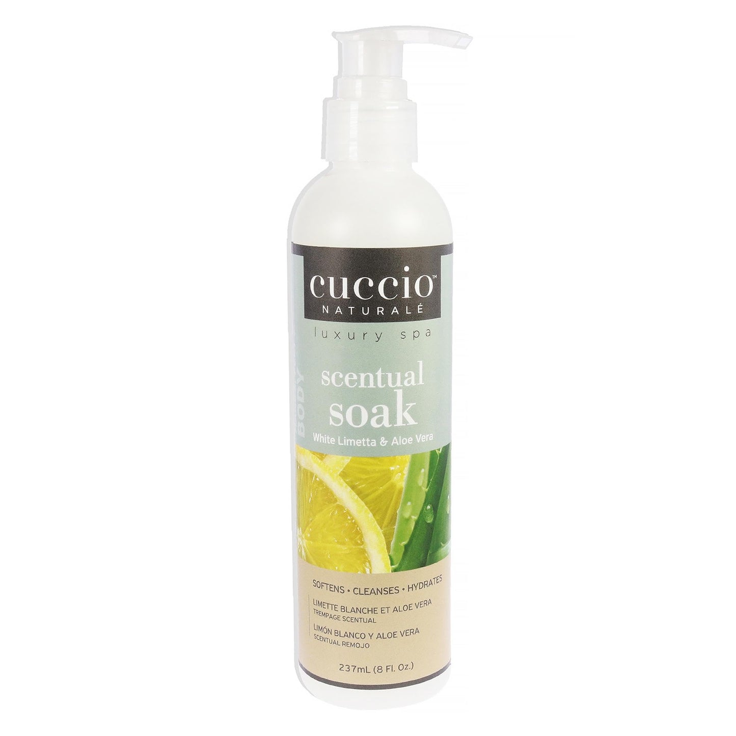 Cuccio Naturale Scentual Soak - Creamy, Liquid Wash For Mani-Pedi - No Parabens - Soften, Cleanse, Hydrate Skin - Anti-Aging Solution - Use On Hands, Body And Feet - White Limetta And Aloe Vera - 8 Oz