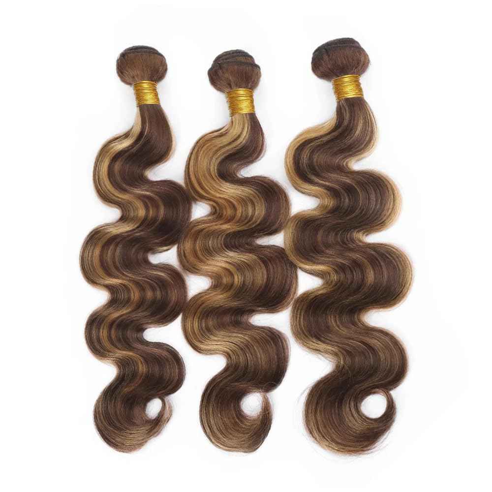 Ombre Human Hair Bundles 4/27 Bundles Honey Blonde Body Wave Bundle Healthy And Soft 12 14 16 Inch Highlight Bundle Hair Weave Unprocessed Salon Quality 300G