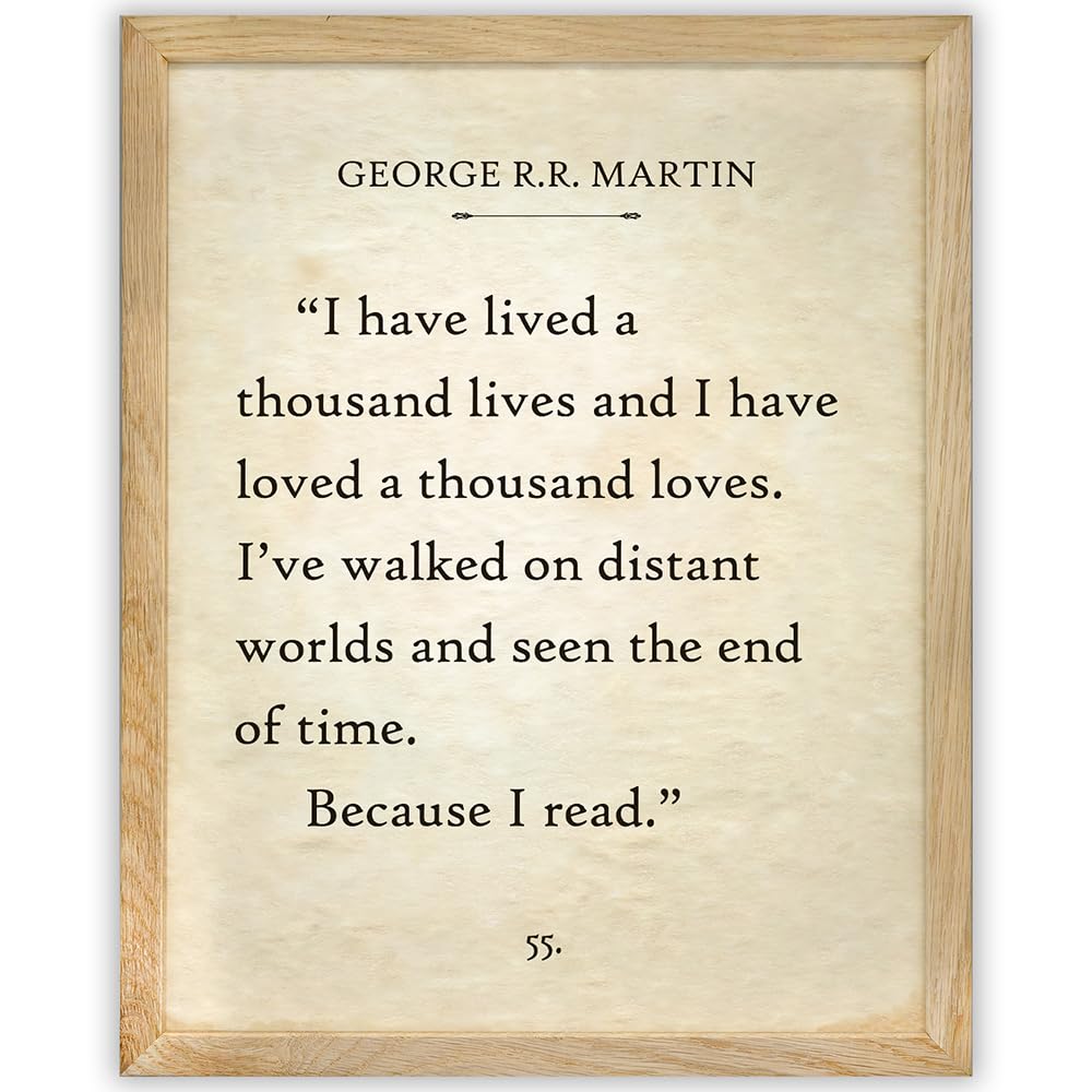 George R.R. Martin - I Have Lived A Thousand Lives - 11x14 Framed Typography Book Page Print - Great Gift and Decor for Library, Classroom and Home