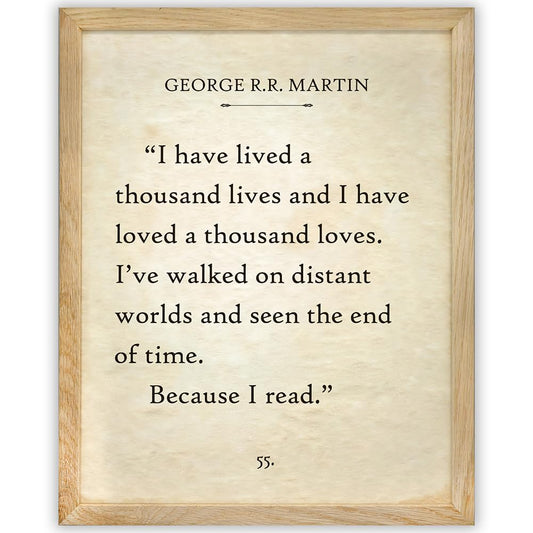 George R.R. Martin - I Have Lived A Thousand Lives - 11x14 Framed Typography Book Page Print - Great Gift and Decor for Library, Classroom and Home